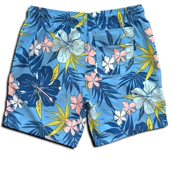 George Men’s Blue Hawaiian Lined Swim Trunks Shorts Sz L 36-38 - Picture 2 of 5